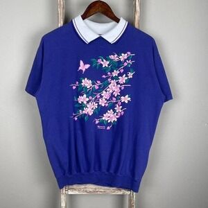 Vintage 90s Morning Sun Nature Flowers Collared Shirt XL